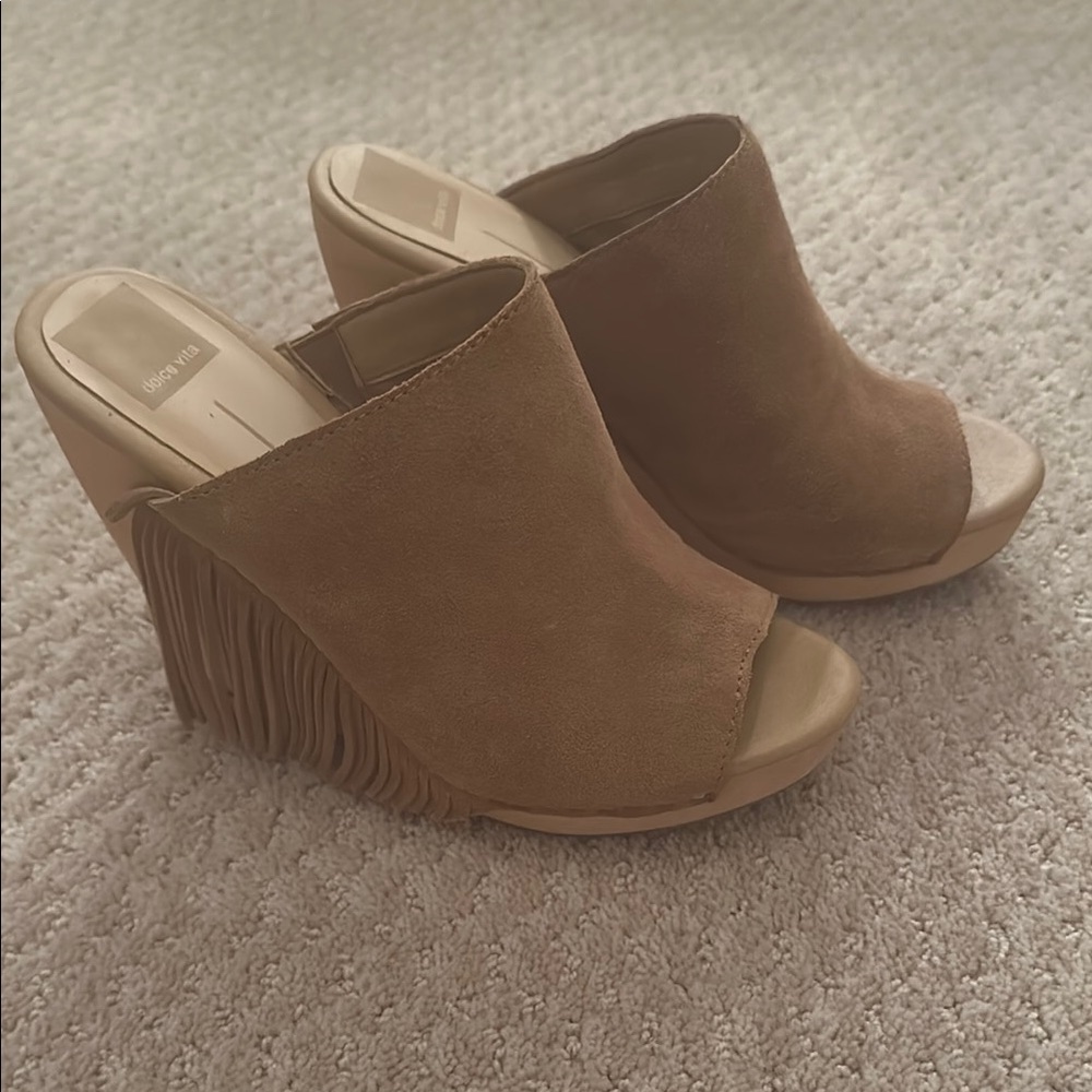 Dolce Vita Suede Fringed Wedge Mules
